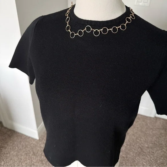 Zara Elegant Black Women’s Thick Knit Top with Gold Ring Detail Small - Picture 3 of 8